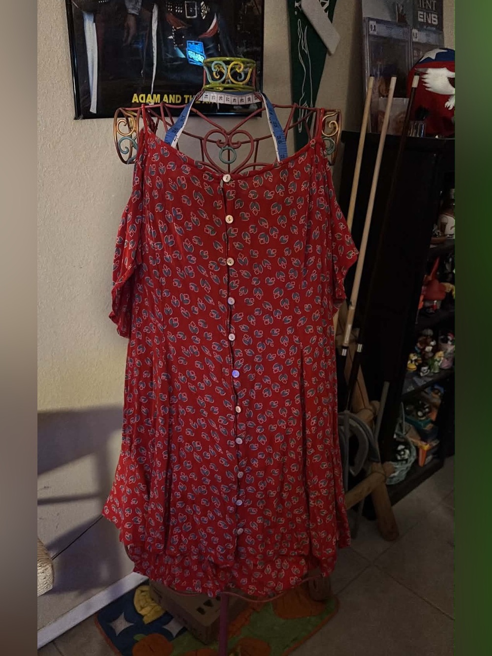 Red Cold-Shoulder Button-Front Women’s Dress